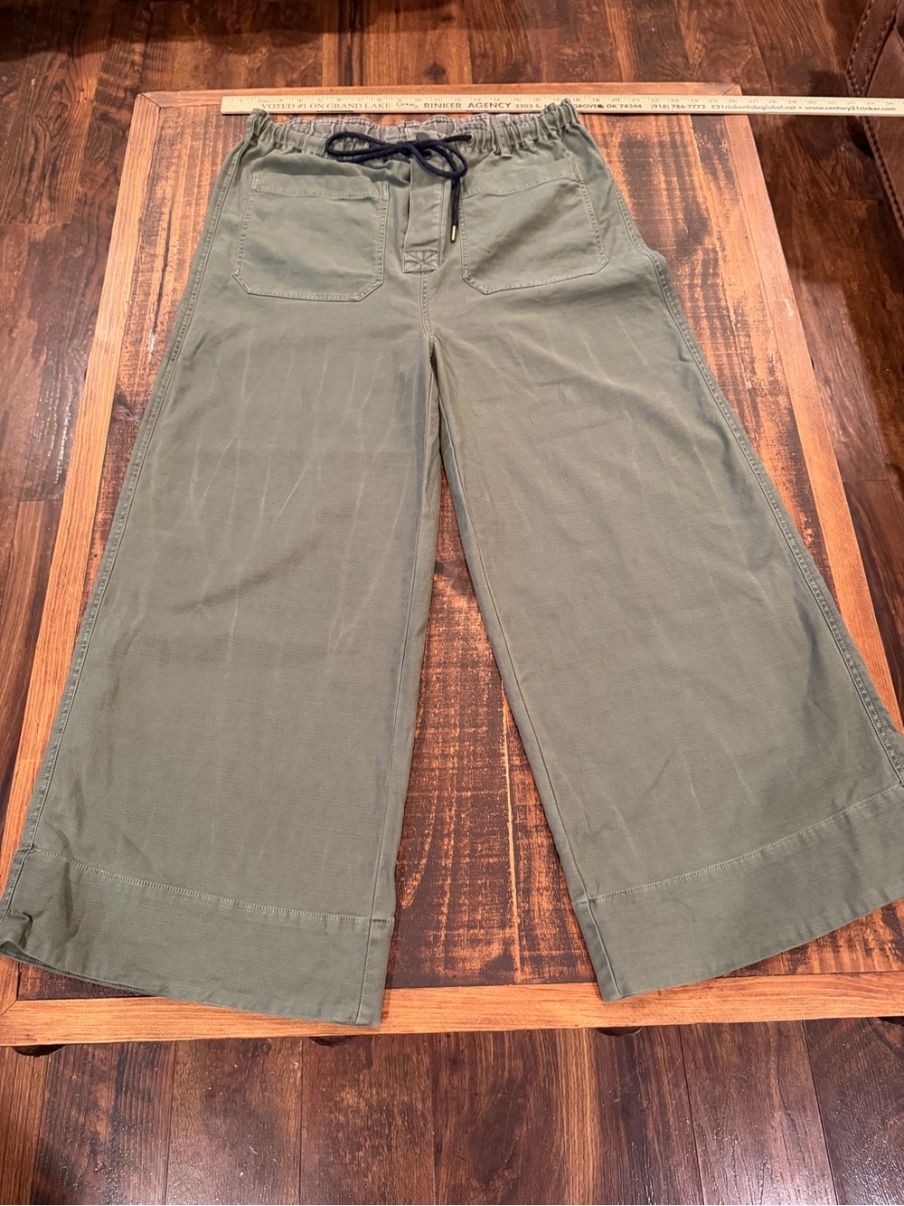 Pilcro Olive Drawstring Wide-Leg Crop Pants